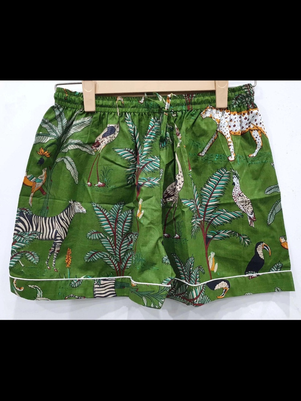 3 Piece Cotton Pajama Set Jungle Safari Animal Print Shirt Pants Shorts Small - Picture 6 of 10